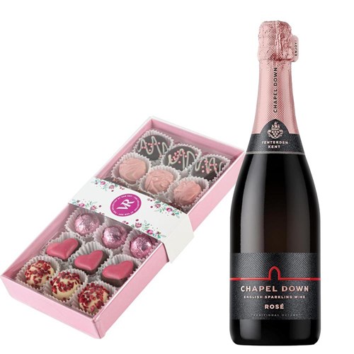 Chapel Down Rose English Sparkling Wine 75cl and Lindt Lindor Gold Bunny & Milk Chocolate Easter Egg 115G